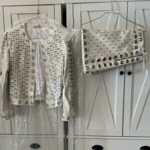 Set Alice + Olivia Embellishe Leather Jacket In White